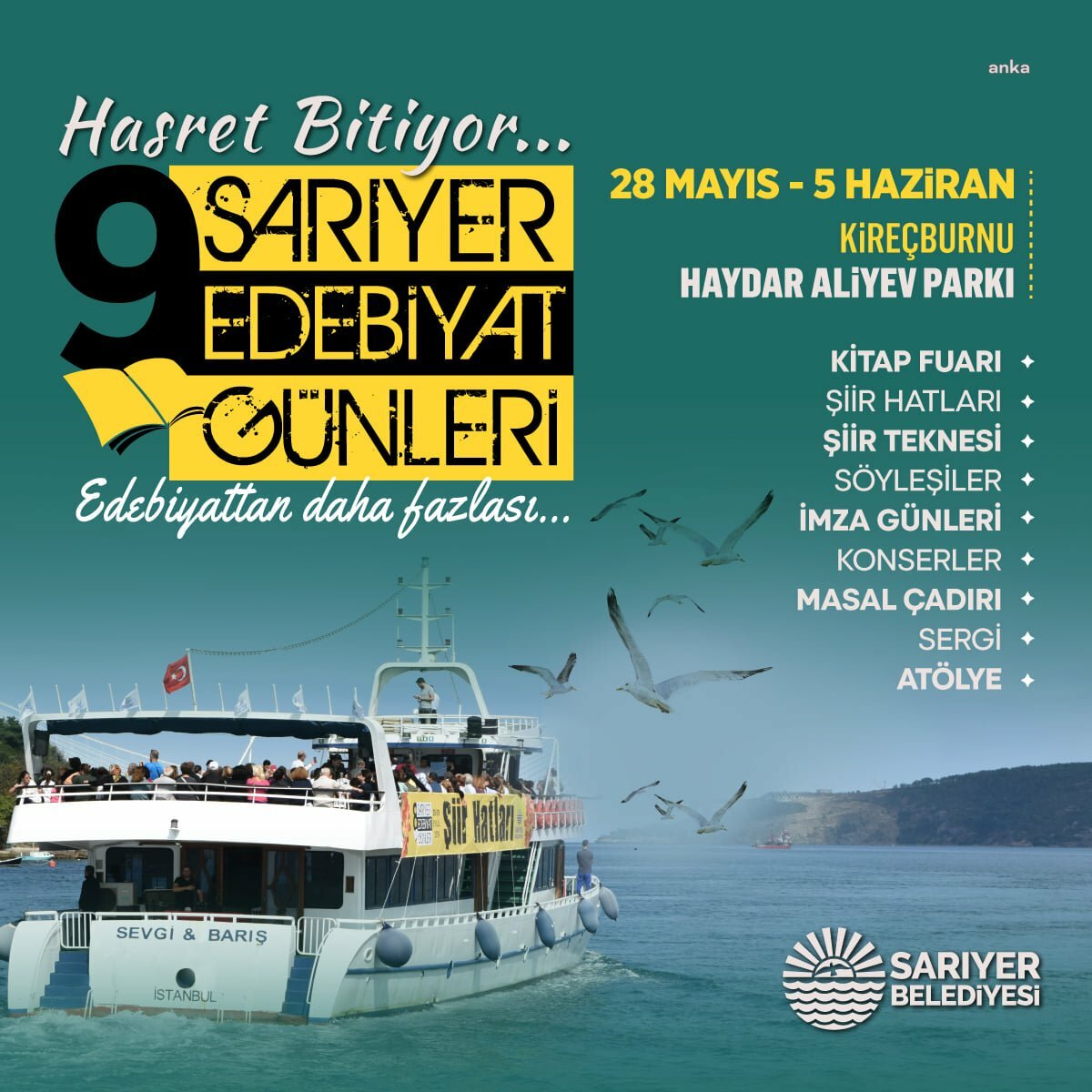 9'UNCU SARIYER EDEBİYAT GÜNLERİ BAŞLIYOR