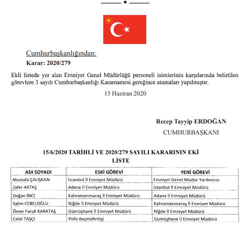 5 İLİN EMNİYET MÜDÜRÜ DEĞİŞTİ, CUMHURBAŞKANI DANIŞMANLIĞINA ESKİ TEM DAİRE BAŞKANI GETİRİLDİ