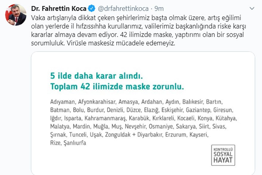 5 İLDE DAHA MASKE ZORUNLULUĞU