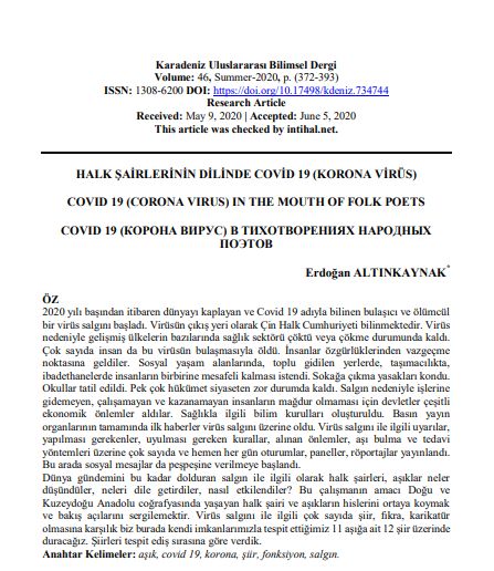 KORONAVİRÜS SÜRECİNDE YAZILAN ŞİİRLERİ İNCELEDİ, VİRÜSÜN HERKESE BULAŞABİLECEĞİ SONUCUNA VARDI