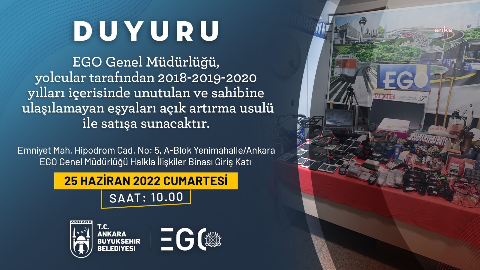EGO, TOPLU TAŞIMA ARAÇLARINDA UNUTULAN EŞYALARI SATIŞA ÇIKARIYOR