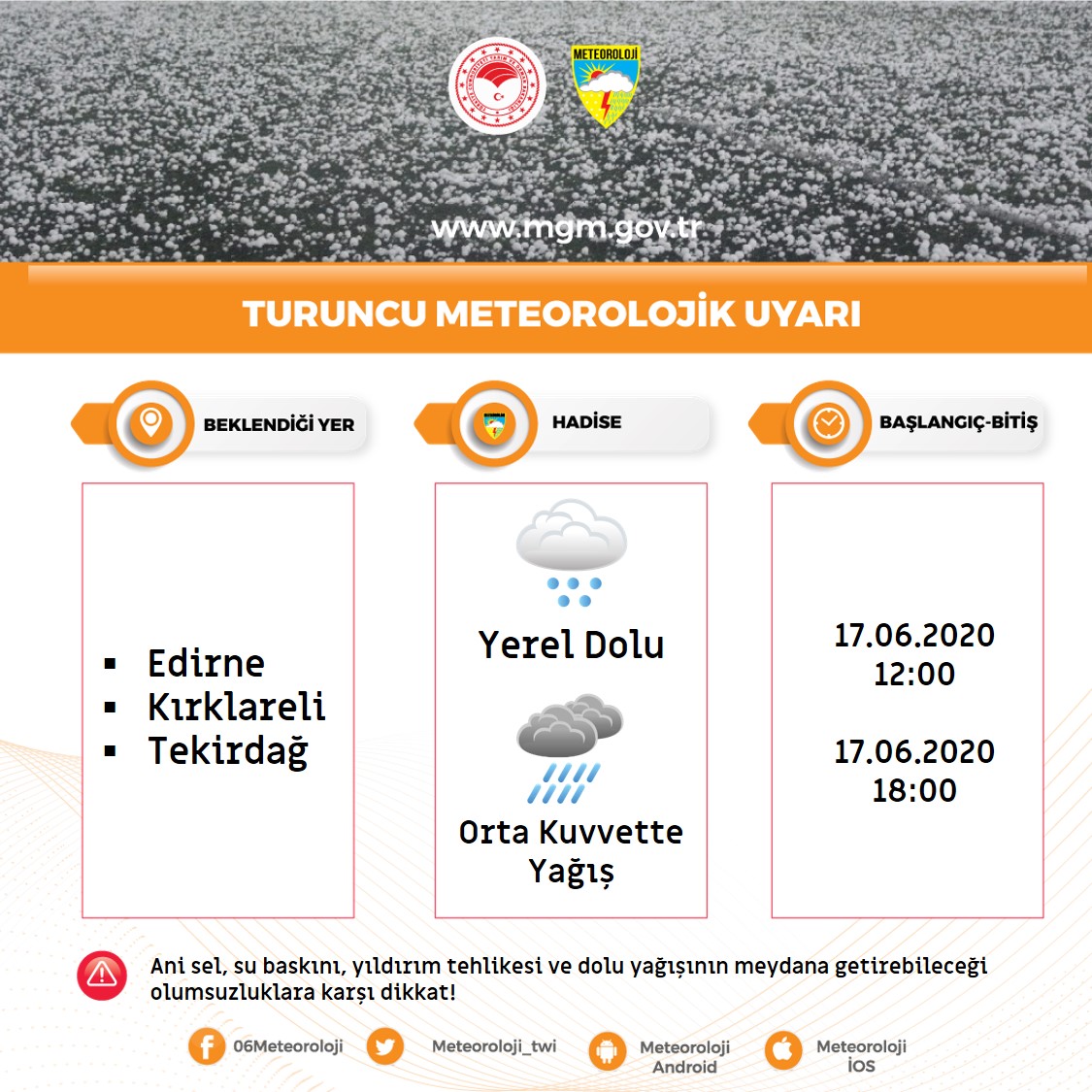 METEOROLOJİ'DEN BİR UYARI DA TRAKYA İÇİN