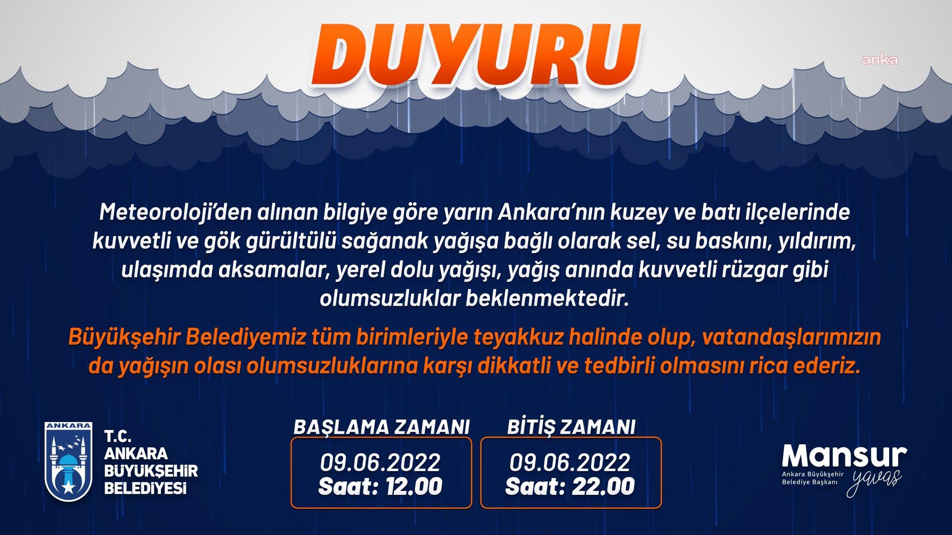 ANKARA İÇİN SAĞANAK YAĞIŞ UYARISI