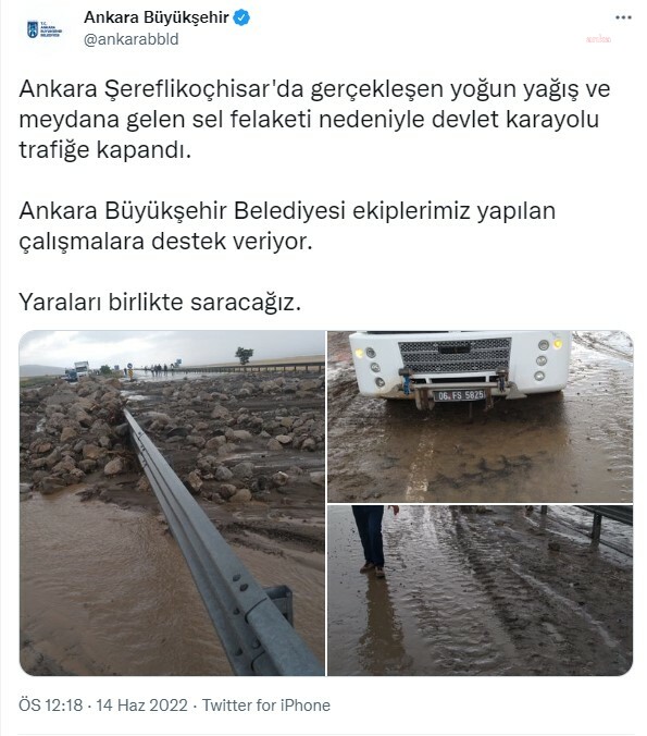 ANKARA BÜYÜKŞEHİR BELEDİYESİ, ŞEFERLİKOÇHİSAR’DA KAPANAN KARAYOLUNUN AÇILMASI İÇİN DESTEK VERDİĞİNİ DUYURDU
