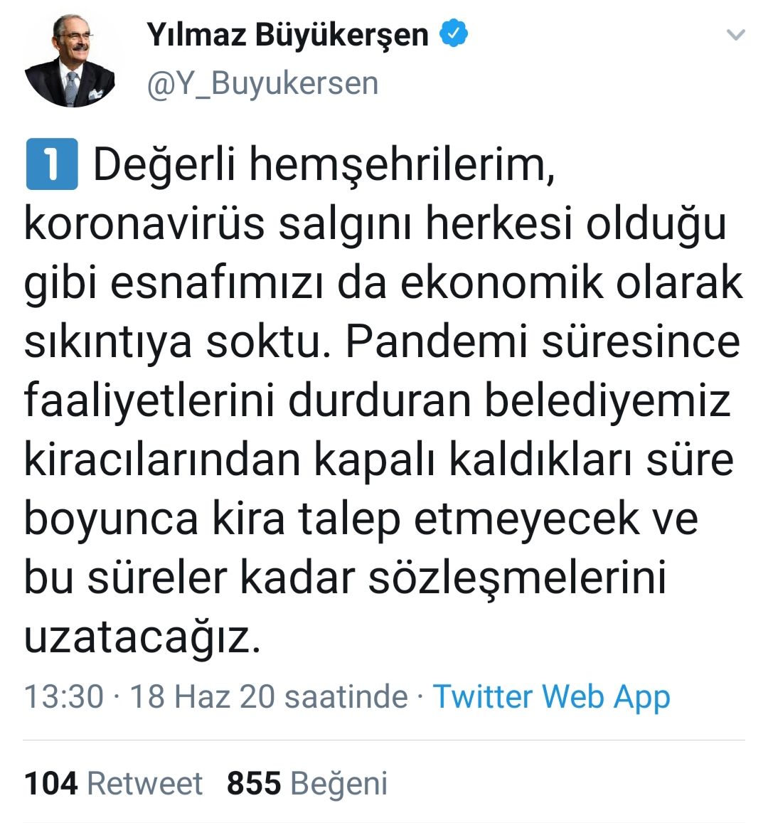 YILMAZ BÜYÜKERŞEN'DEN BELEDİYE KİRACILARINA MÜJDELİ HABER