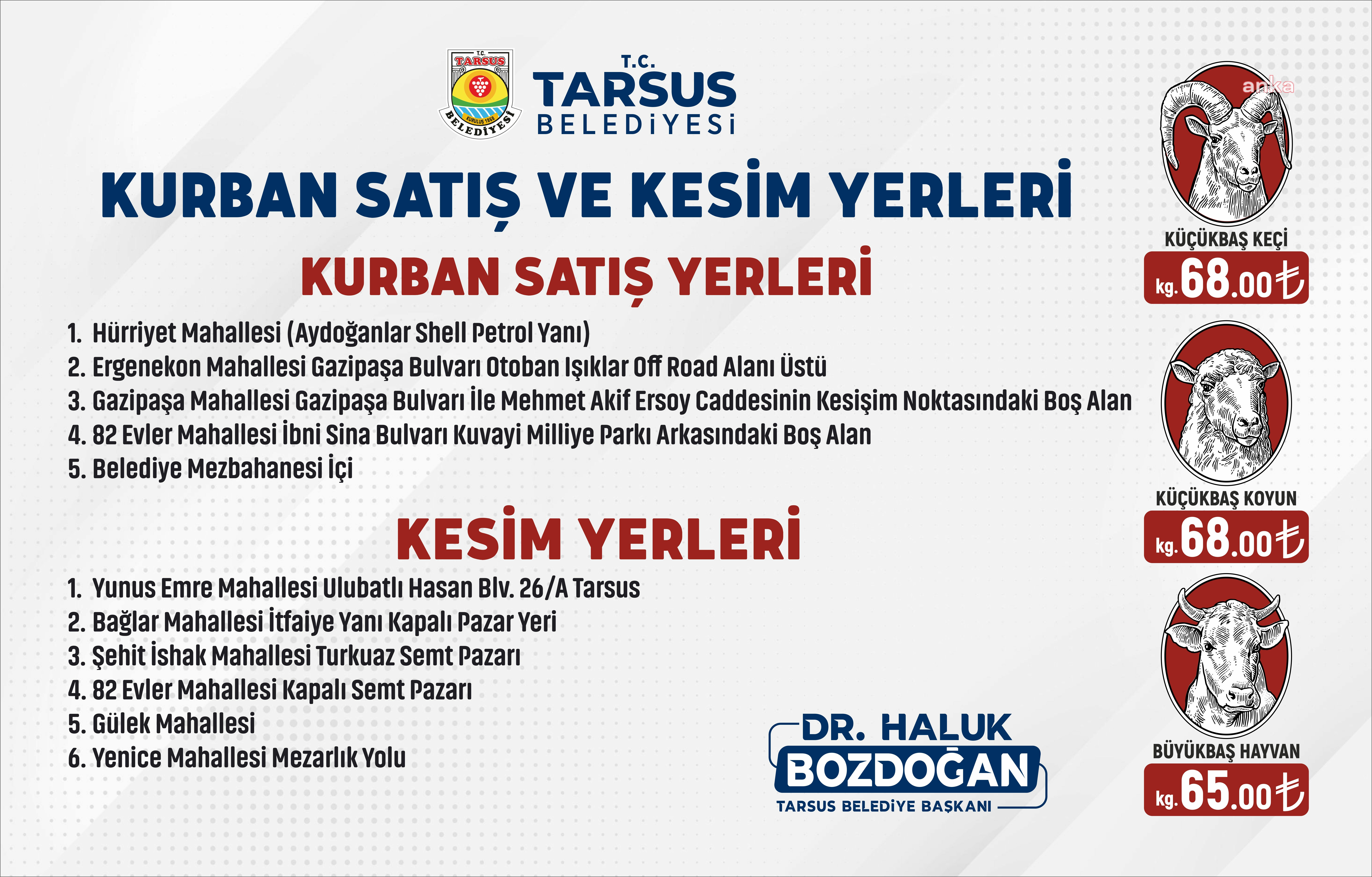 TARSUS’TA KURBANLIK FİYATLARI, SATIŞ VE KESİM YERLERİ BELİRLENDİ