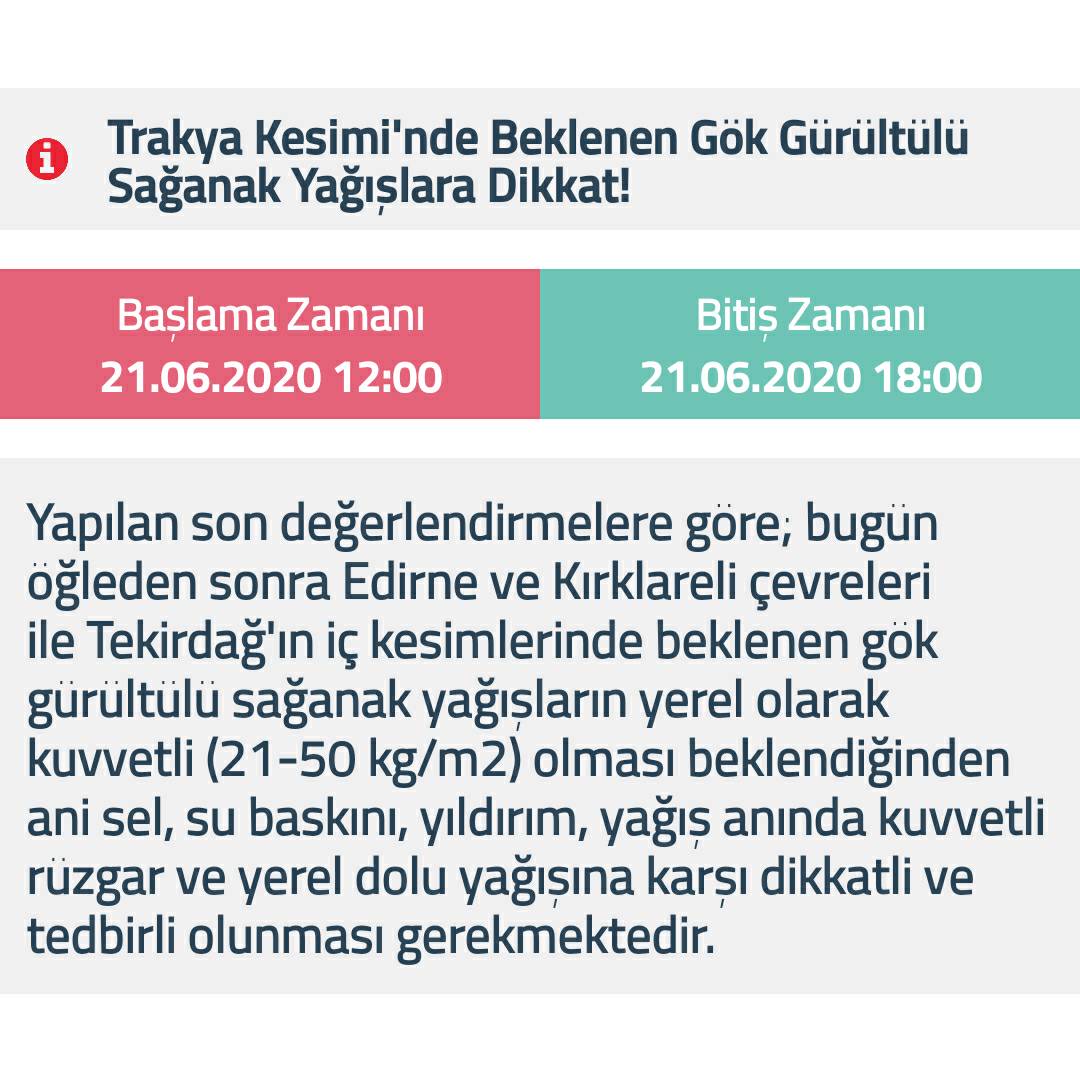 METEOROLOJİ'DEN TRAKYA İÇİN SAĞANAK UYARISI