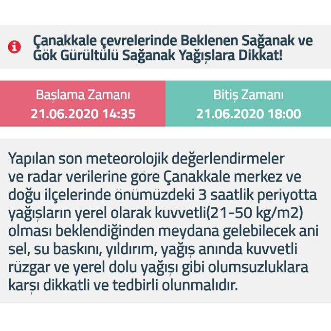 METEOROLOJİ’DEN ÇANAKKALE’YE SEL UYARISI