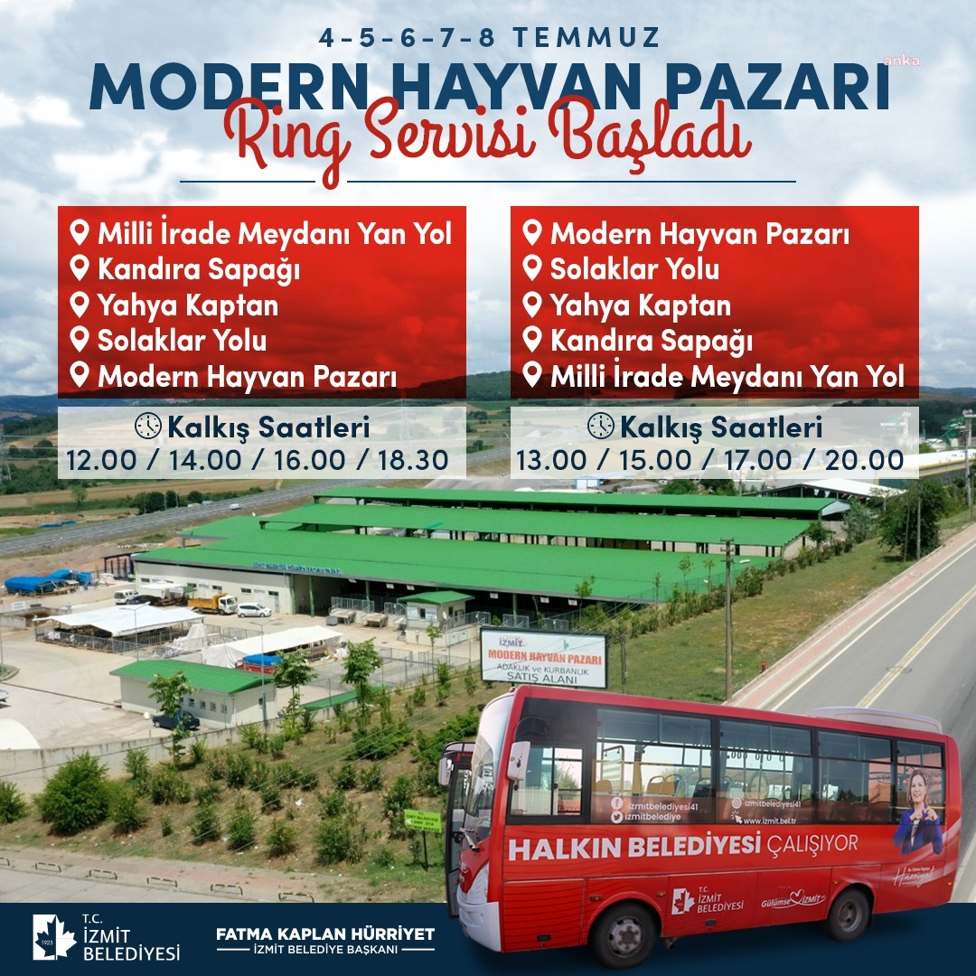 İZMİT BELEDİYESİ MODERN HAYVAN PAZARI'NA SERVİS HİZMETİ SAĞLAYACAK