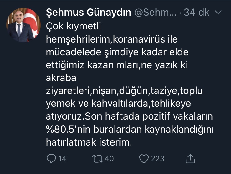 KAYSERİ VALİSİNDEN KORONA UYARISI: SON HAFTADA VAKALARIN YÜZDE 80.5’İ DÜĞÜN, TAZİYE, AKRABA ZİYARETİNDEN