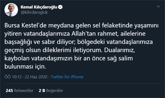 KILIÇDAROĞLU SEL FELAKETİNDE YAŞAMINI YİTİRENLERİN AİLELERİNE BAŞSAĞLIĞI DİLEDİ