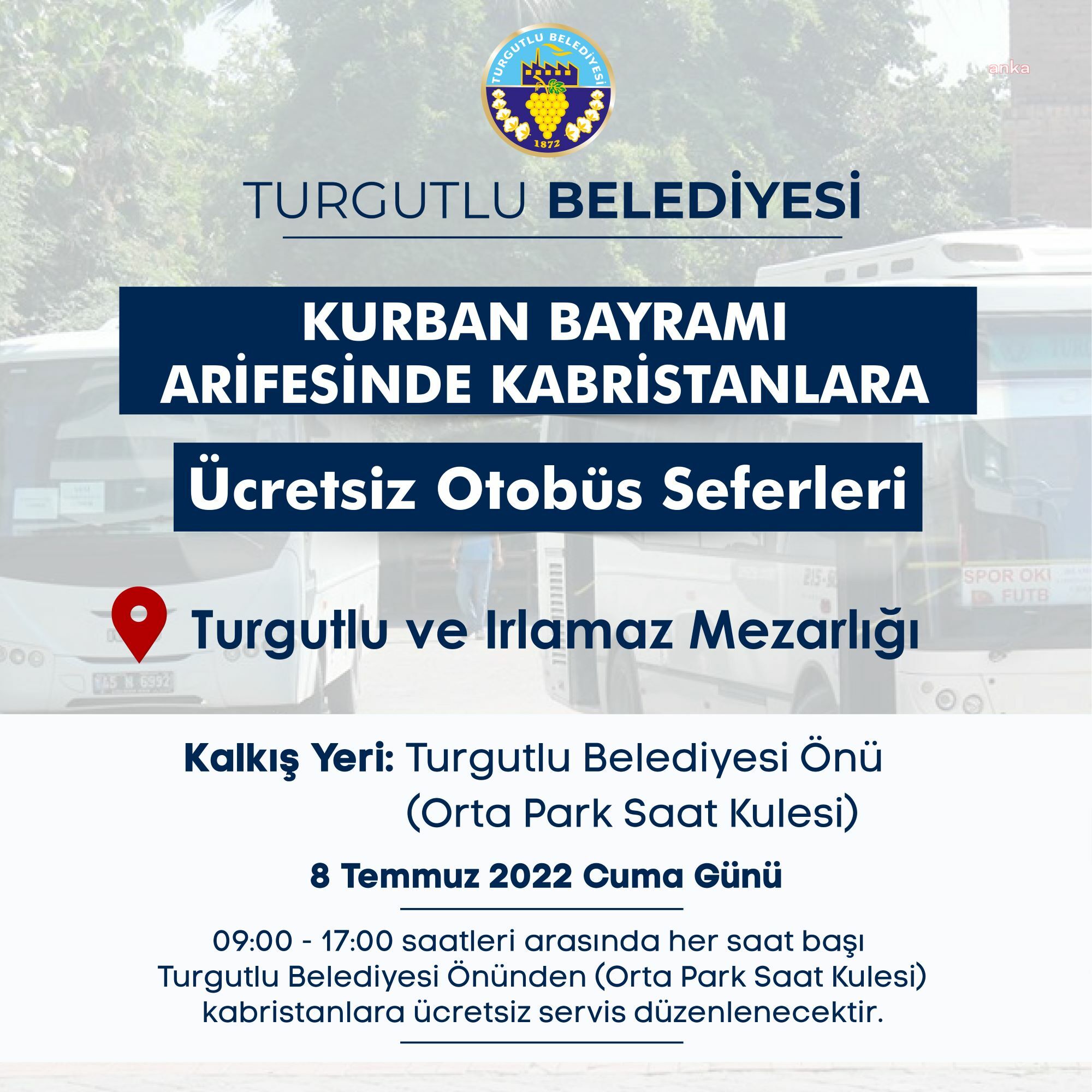 TURGUTLU BELEDİYESİ'NDEN ARİFE GÜNÜ KABRİSTANLARA ÜCRETSİZ ULAŞIM HİZMETİ