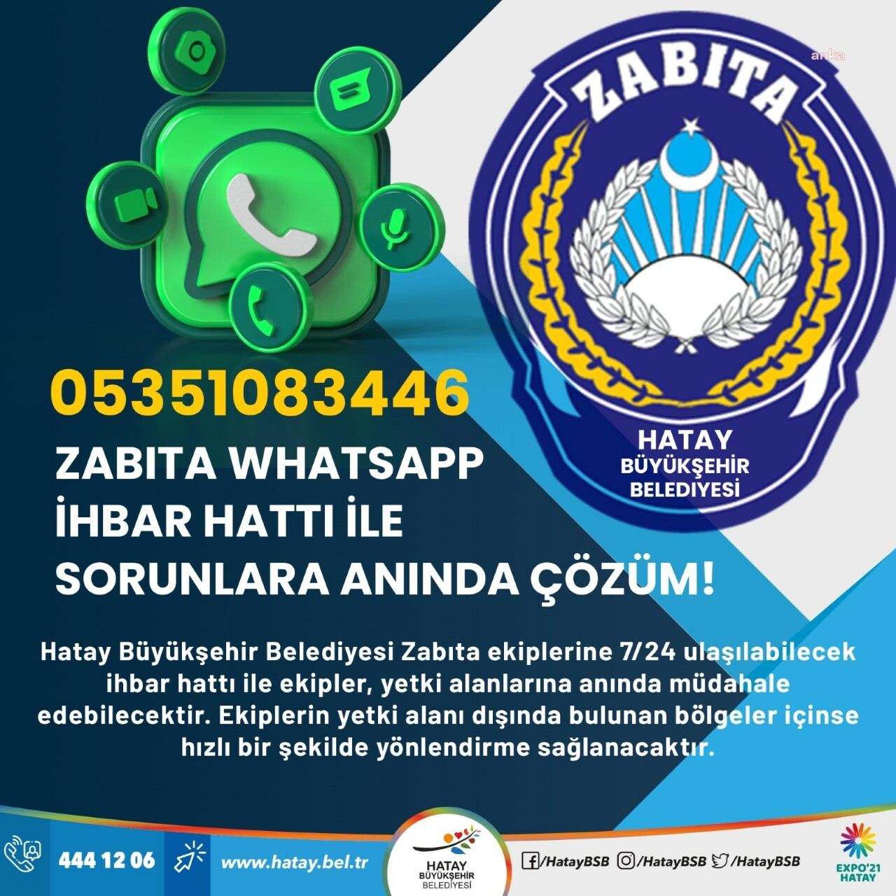 HATAY BÜYÜKŞEHİR BELEDİYESİ ZABITASI, WHATSAPP İHBAR HATTI OLUŞTURDU