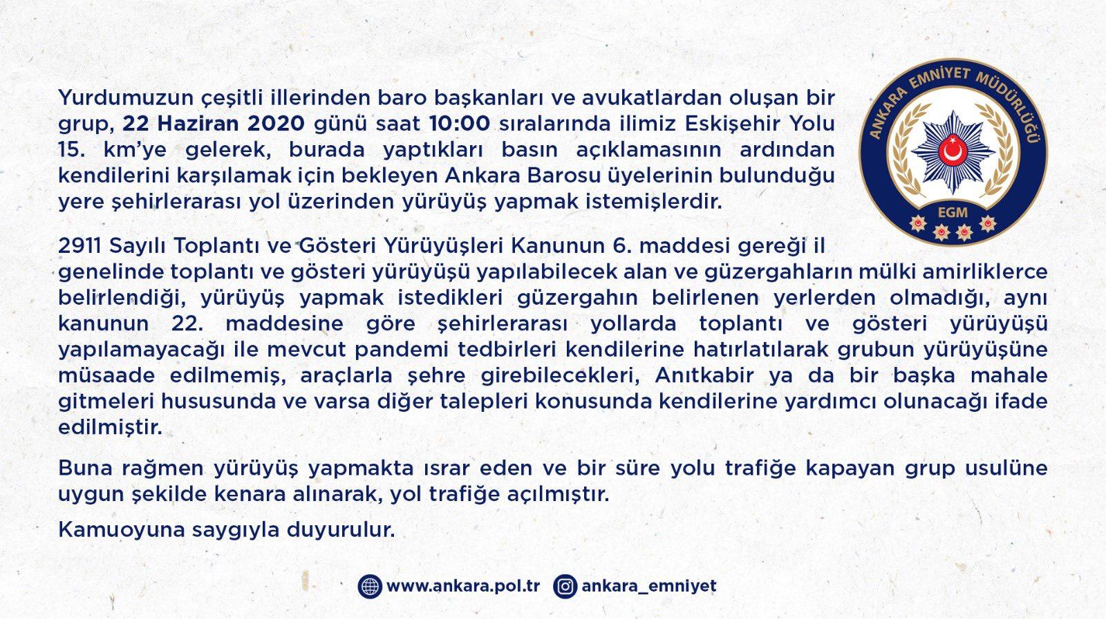 ANKARA EMNİYETİ'NDEN 'AVUKATLARA MÜDAHALE' AÇIKLAMASI