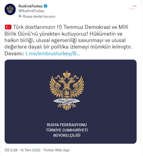 RUSYA, UKRAYNA, MACARİSTAN, KATAR VE PAKİSTAN'DAN 15 TEMMUZ MESAJI