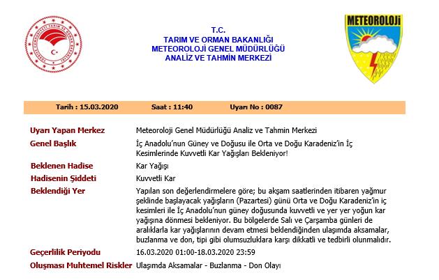 METEOROLOJİ’DEN KUVVETLİ KAR UYARISI