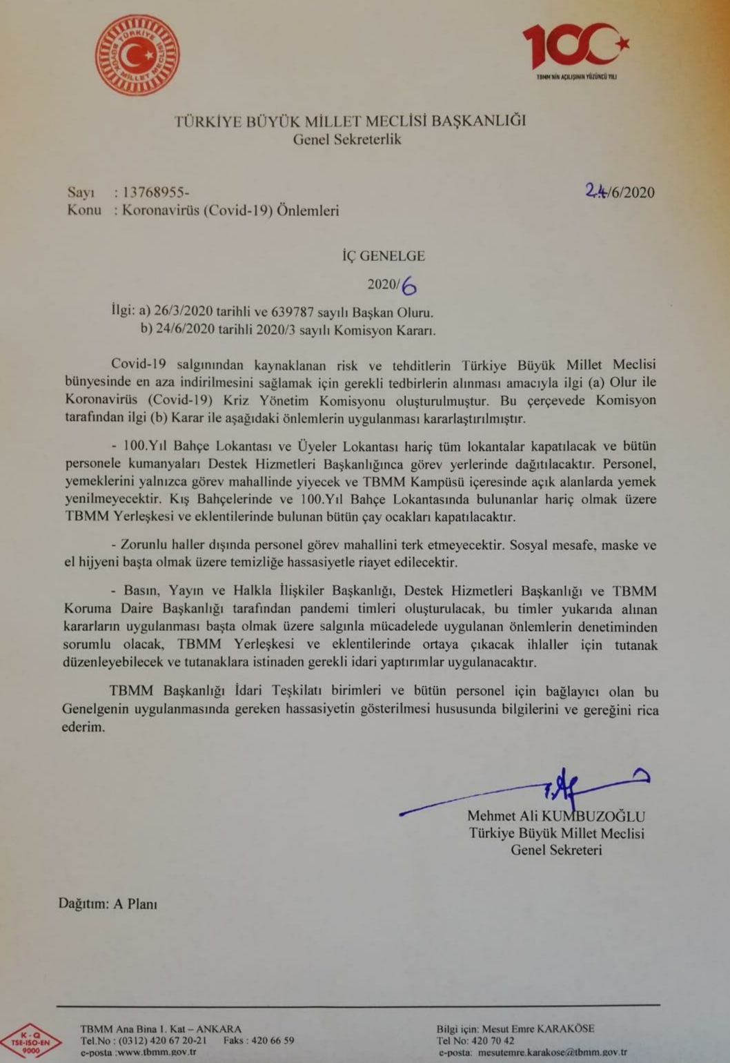 TBMM’DE "KORONAVİRÜS KRİZ YÖNETİM KOMİSYONU" OLUŞTURULDU: LOKANTALAR KAPATILDI