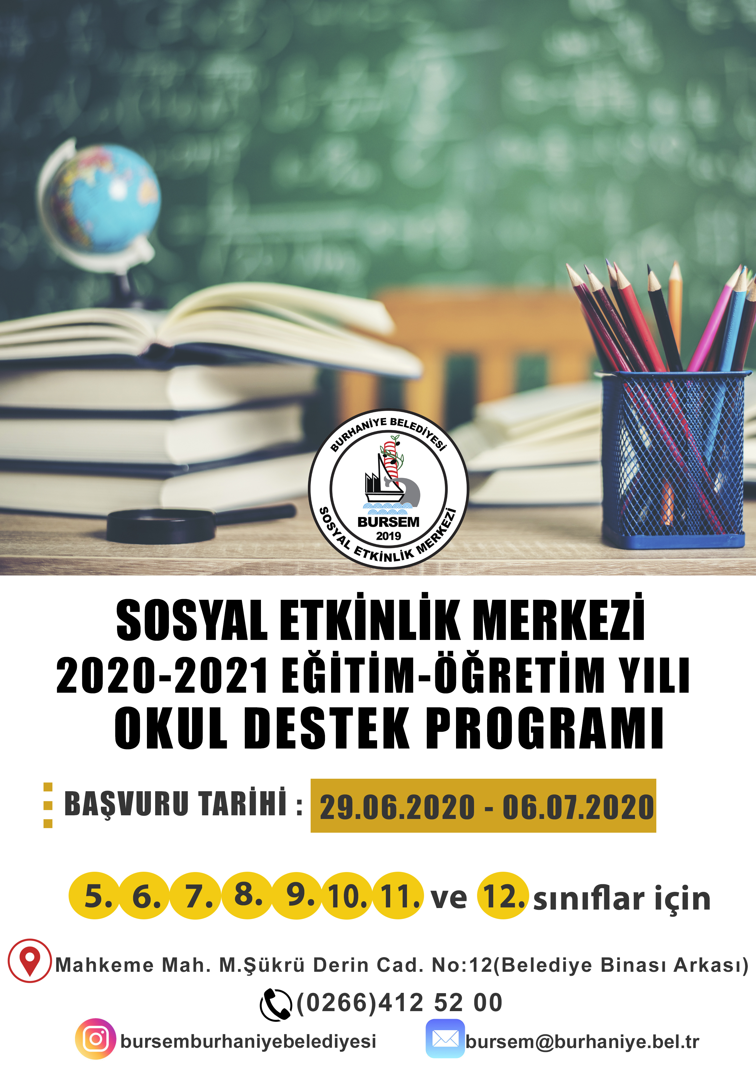 BURHANİYE BELEDİYESİ SOSYAL ETKİNLİK MERKEZİ OKUL DESTEK KURSLARI BAŞLIYOR
