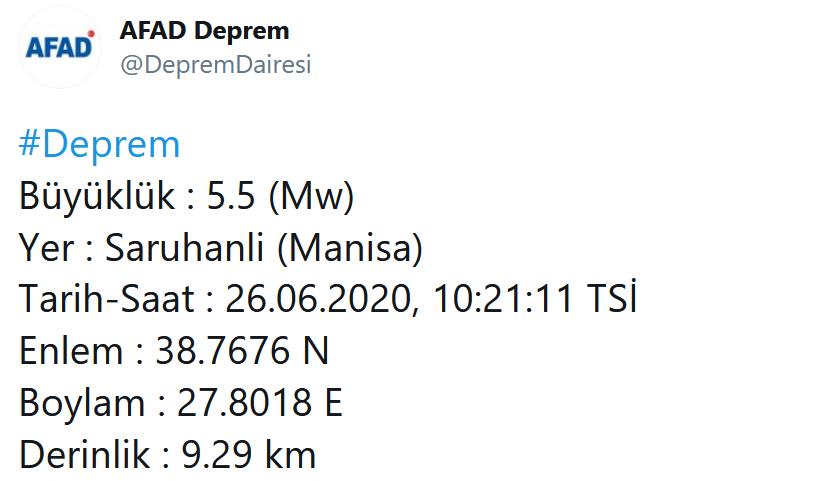 MANİSA'DA 5.5’LİK DEPREM