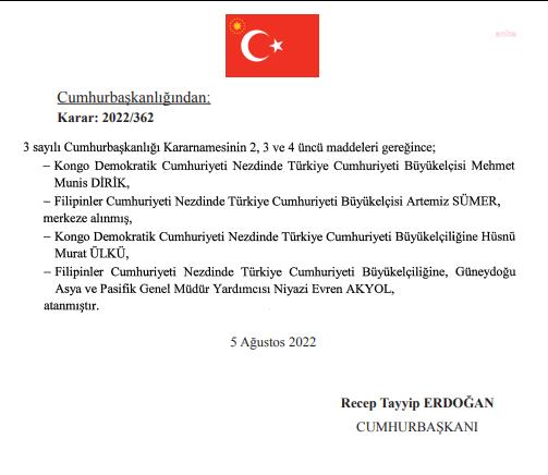 BÜYÜKELÇİ KARARNAMESİ YAYINLANDI: MERKEZE ALINAN 7 BÜYÜKELÇİNİN YERİNE ATAMA YAPILDI