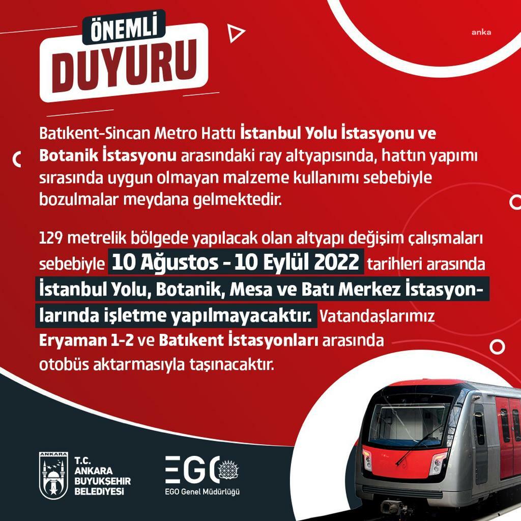 ABB UYARDI: ANKARA METROSU’NDA ALTYAPI ÇALIŞMASI YARIN BAŞLIYOR