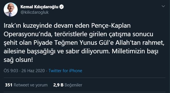 KILIÇDAROĞLU ŞEHİT TEĞMEN GÜL’ÜN AİLESİNE BAŞSAĞLIĞI DİLEDİ