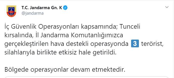 TUNCELİ’DE 3 TERÖRİST ETKİSİZ HALE GETİRİLDİ