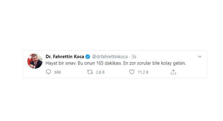 SAĞLIK BAKANINDAN YKS’YE GİRECEK ÖĞRENCİLERE DESTEK MESAJI