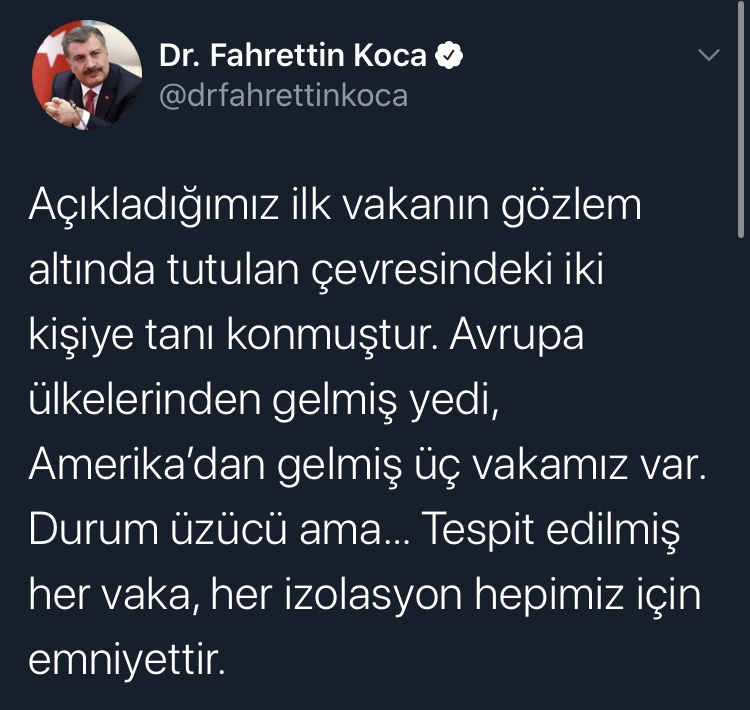BAKAN KOCA: AVRUPA’DAN GELEN 7, ABD’DEN GELEN 3 VAKA VAR