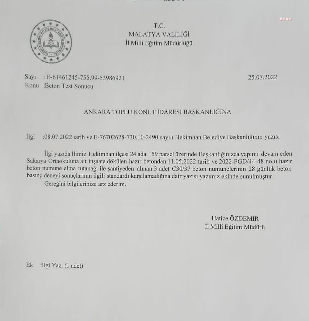 MALATYA'NIN HEKİMHAN İLÇESİNDE YAPILAN OKUL BİNASINDA STANDART DIŞI BETON KULLANILMIŞ