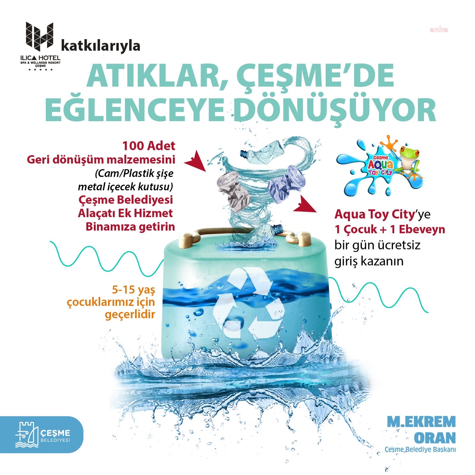 ÇEŞME'DE GERİ DÖNÜŞÜM ATIĞI GETİREN ÇOCUKLARA ÜCRETSİZ AQUA PARK BİLETİ