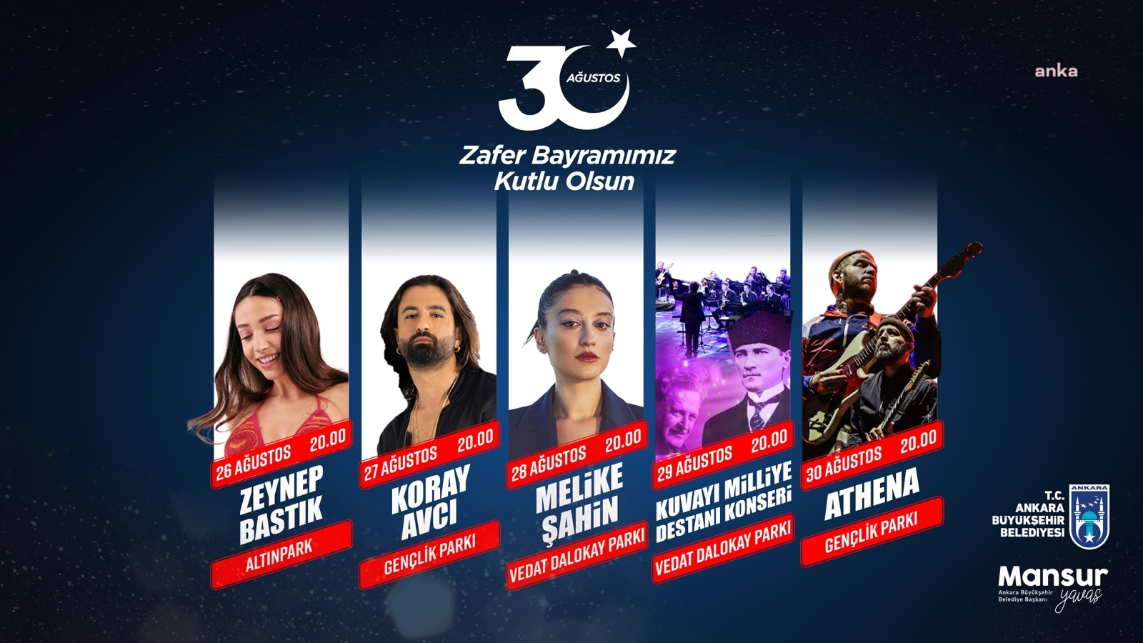ANKARA BÜYÜKŞEHİR BELEDİYESİ, 30 AĞUSTOS'U KONSERLERLE KUTLAYACAK